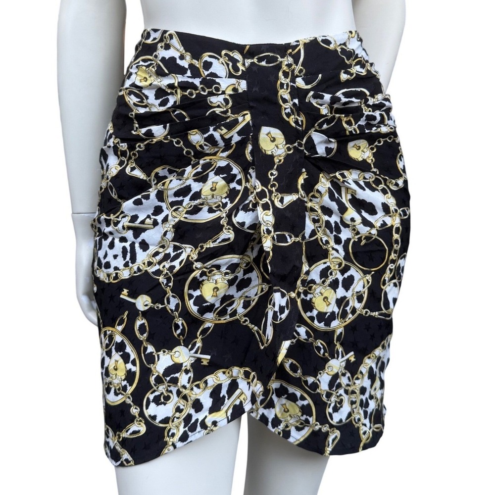 TopShop Mini Skirt Chain Leopard Print Ruched Draped Wrap Black Gold Y2K Glam M